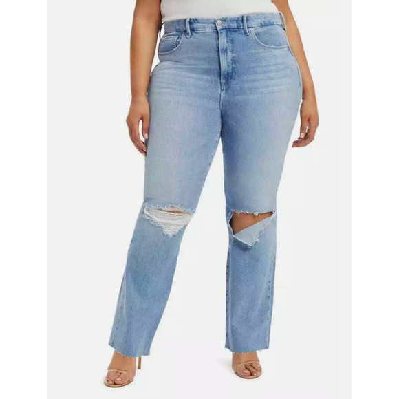 Indigo Denim - Good American INDIGO129 Jeans Women's 18 Good Classic Raw Hem Ripped Denim NWT